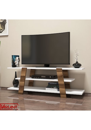 Variant Flower Tv Sehpası Tv Ünitesi Ceviz Beyaz