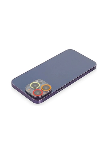 Mey İthalat Apple, Uyumlu iPhone 12 Pro Renkli Kamera Lens Koruma Cam - Turuncu-kırmızı