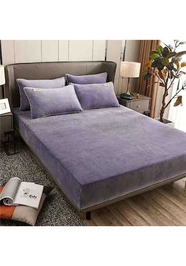 Açık Mor Süper Sıcak Yumuşak Flanel Yatak Örtüsü 25 Cm Evrensel Yatak Koruyucu Ped Kristal Kad Lastikli Çarşaf Ç. K. Alez 56476942 Açık Mor