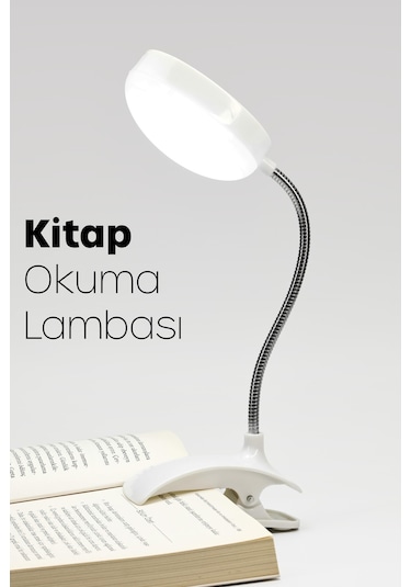 Kitap Okuma Lambası Kıskaçlı Bükülebilir 5 Led Midi Çalışma Işığı Pilli Spiral Gövde My005 Beyaz