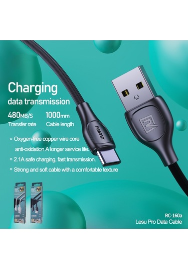 Remax Rc-160a 2.1a Tip-c / Usb-c Lesu Pro Serisi Şarj Veri Kablosu, Uzunluk: 1m Siyah