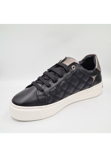 Mammamia D25ka-7305 Siyah Beyaz Hakiki Deri Kadın Deri Sneaker Siyah