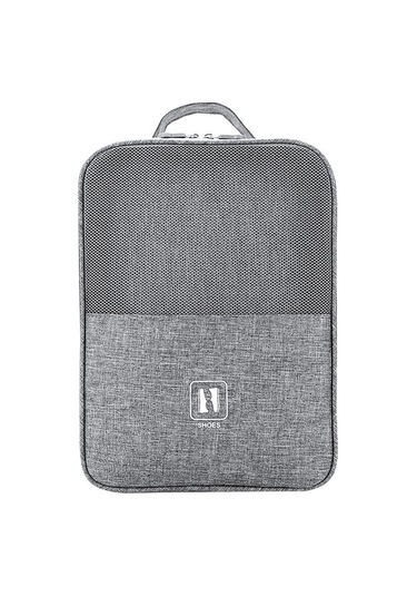 Hangfox Büyük Boy Gri Çift Katlı Seyahat Ayakkabı Çantası - Kasyonik Su Geçirmez Toz Koruyucu, 35x26x21cm