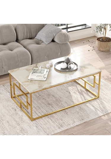 Robin Home Atlantis Gold Metal Orta Sehpa Mermer Desen
