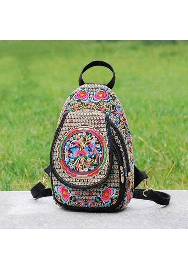 Yogodlns El Yapımı Işlemeli Tasarım Kanvas Sırt Çantası Kadın Küçük Etnik Sırt Çantası Sırt Çantası Kadın Seyahat Çok Fonksiyonlu Omuz Göğüs Çantası Renk