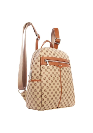 Cengiz Pakel Monogram Kullanışlı Kadın Sırt Çantası - 7368p - Vizon/taba Çok renkli