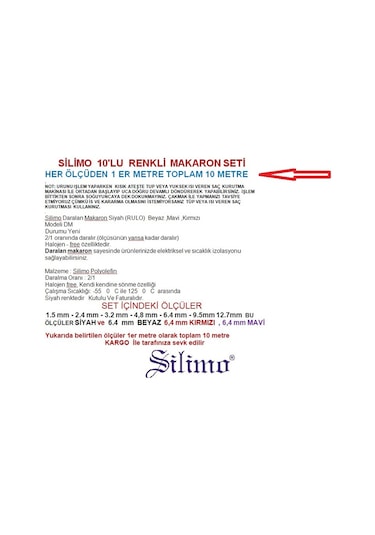 Isıyla Daralan Makaron 10'Lu Renkli Set (1'Er Metre)