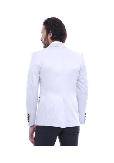 Çift Düğmeli Mono Yaka Armalı Krem Ceket -wessi Krem