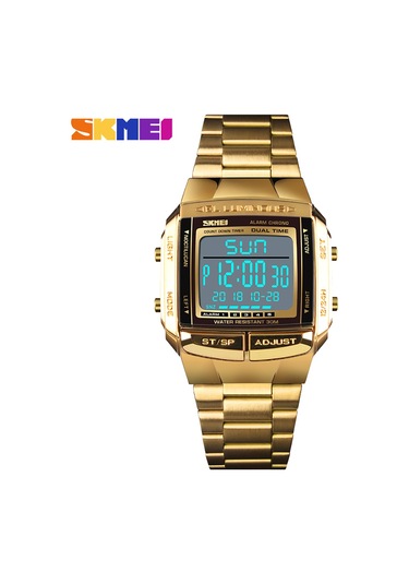 Dofolink Skmeı Erkek Kol Saati 3atm Su Geçirmez Çift Zaman 5 Alarm Güneşışığı Stopwatch Multifonksiyonlu Paslanmaz Çelik Kordon Gold