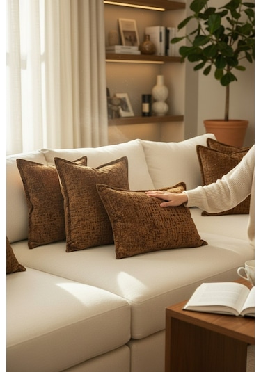 Kırlent İthal Kadife Kumaş 3'lü Set - Yumuşak Dokulu Dekoratif Özel Tasarım Kırlent Kılıfı Kiremit