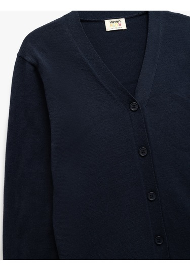 Koton Uzun Kollu Düğmeli Cepli V Yaka Triko Okul Hırkası Lacivert 6wkb90002tt Lacivert