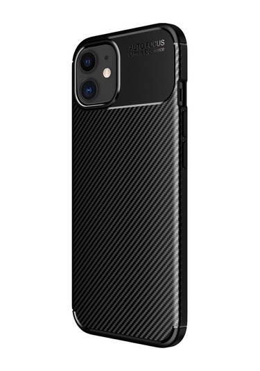 İphone Uyumlu 11 Kılıf Focus Carbon Desen Silikon Kapak Siyah