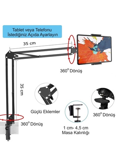 Hymark Esnek Metal Uzun Kollu Telefon Tablet Tutucu Teleskopik