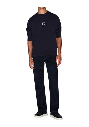 Erkek Regular Fit Nakışlı Yazı Logolu Sweatshirt - Lacivert Deep Navy