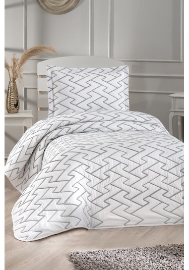 Maria Kapitoneli Tek Kişilik Yatak Örtüsü 180x240 Krem - Gri Krem Gri