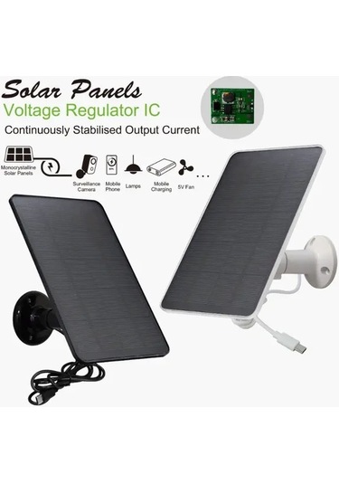 Besthome1 3w Usb Güneş Paneli Dc 6v Siyah Güvenlik Kamerası, 360 Şarj Cihazı, Mikro Usb / Usb-c Bağlantı