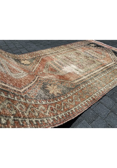 El Dokuması Yün Yolluk 102x290 Eskitme Kiremit Malatya Halısı Kiremit