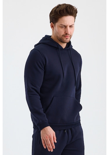 Monox Erkek Kapşonlu 3 İplik Sweatshirt Lacivert