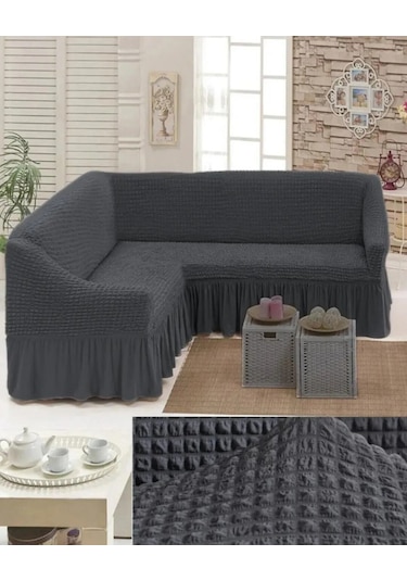 StarMall Bürümcük Köşe Koltuk Örtüsü, Kanepe, Koltuk Kılıfı, Eteli Antrasit