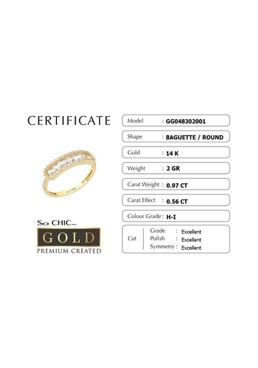 14 Ayar Sarı Altın Sertifikalı Premium Created Taşlı Baget Yüzük