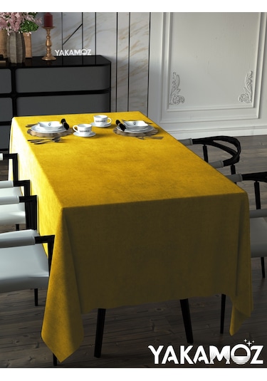 Balpeteği Sarısı Kadife Dokulu Masa Örtüsü Dertsiz Velvet Touch Serisi Balpeteği Sarısı