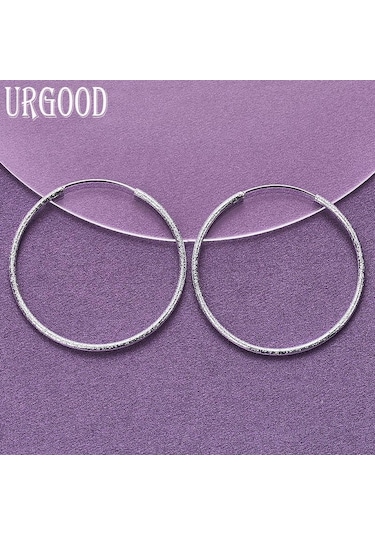 925 Ayar Gümüş 50/60mm Buzlu Daire Küpe Moda Takı 50mm