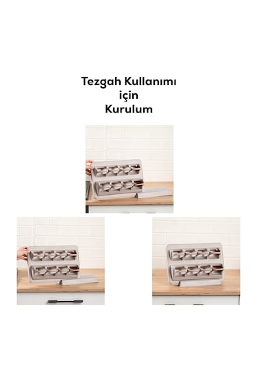 Porsima 5340 8li Etiketli Asmalı Kendinden Yapışkanlı Tezgah Üstü Standlı Döner Kapaklı Baharatlık Seti Cappuccino-krem-350ml