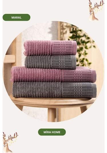 Mira Home 4 Parça Maral Battal %100 Pamuklu Banyo Havlu Takımı 90x160 Cm Antrasit
