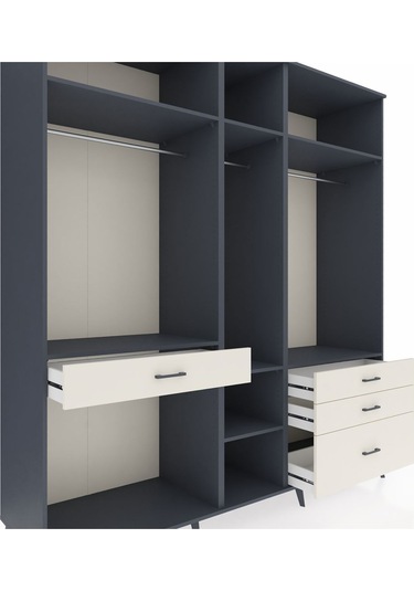 Kronos Dolap 7 Raflı 4 Çekmeceli 3 Askılı 220x59x243 Antrasit-antrasit/aytaşı Antrasıt/aytası