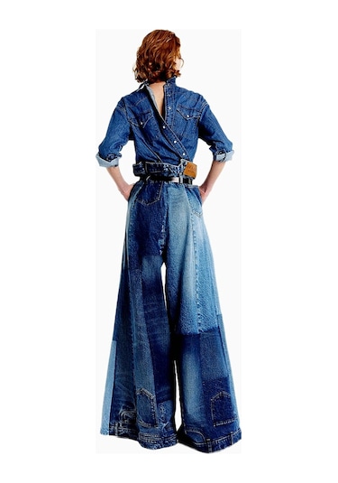 A.w.a.k.e. Mode Kadın Geniş Paça Denim Yama Detaylı Jean Pantolon Mavi