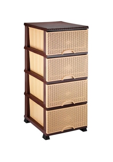 Omnipazar Elf-296 Hasır Desen Plastik Mutfak Komidin Sebzelik 4 Katlı Krem