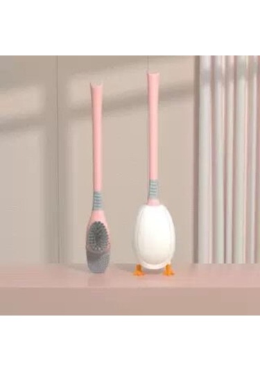Pembe Silikon Banyo Tuvalet Fırçası Duvara Monte Fırça Esnek Derin Temiz Köşe Temizleme Fırçası Sevimli Ördek Tuvalet Fırçası