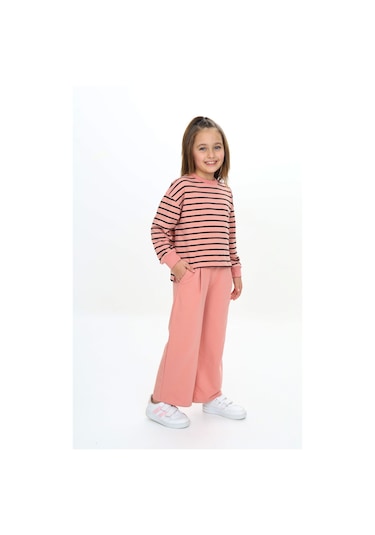 Toontoy Kız Çocuk Çizgili Eşofman Takım Çimen Yeşili