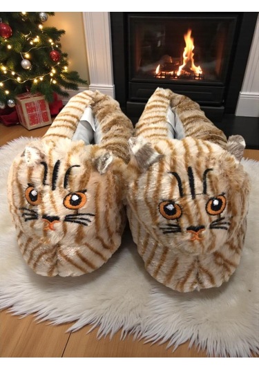 Kadın Kız Çocuk Yumuşak Soft Hayvanlı Kedi Figürlü Panduf Ev Ayakkabısı Taba