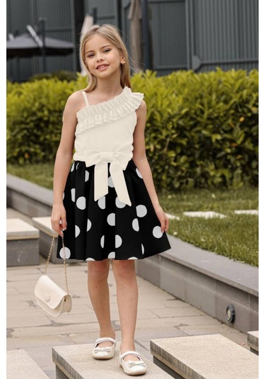 Riccotarz Kız Çocuk Puantiyeli Pulpayet Kuyruklu Kat Kat Tüllü Siyah Abiye Siyah