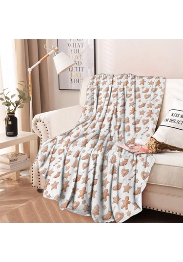 Noel Desenli 47 İnç Yuvarlak Flanel Battaniye, Yetişkin Ve Çocuk İçin, Yumuşak, Rahat Ve Hafif Noel Zencefil Ekmek Kurabiye