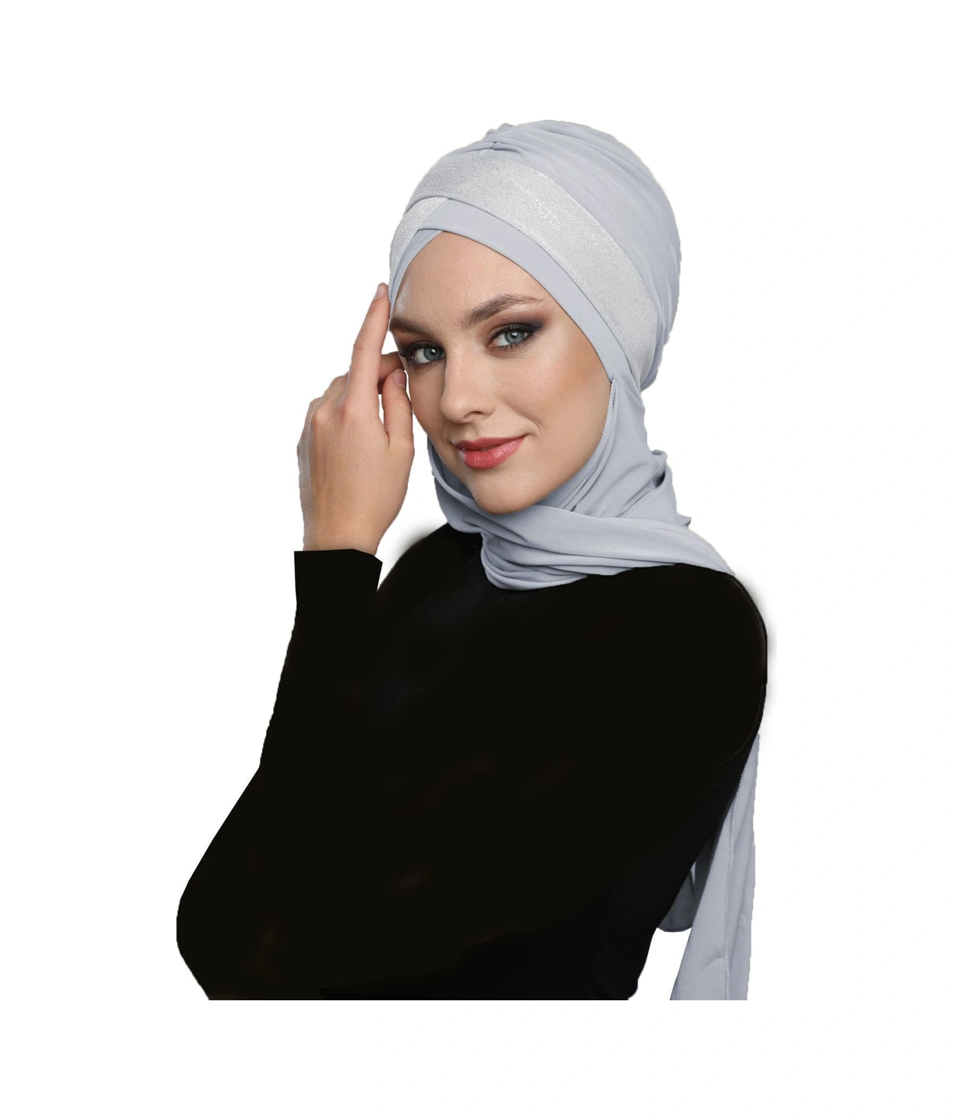 Çapraz Pike Atkılı Astarlı Açık Gri Hazır Türban Tesettür Bone Açık Gri