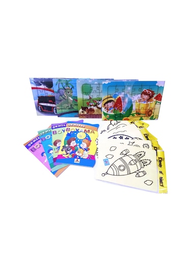Çocuklar Için Aktivite Seti -12 Parça. Puzzle. Kum Boya. Boyamak.