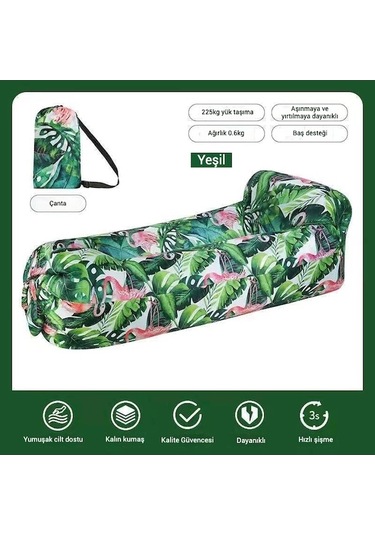 Novahub Desenli Şişme Koltuk, Baş Destekli Tek Kişilik Hava Yatağı, Kamp Ve Açık Hava Etkinlikleri İçin Taşınabilir Yeşil, Küçük Boyutlu Yeşil