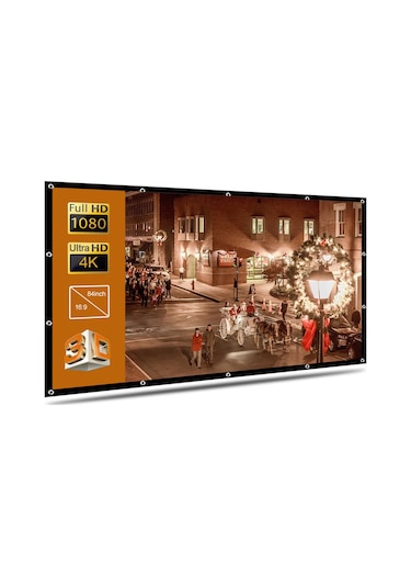 Geeksen 84 İnç 16:9 Kanvas Projeksiyon Ekranı - Çevirilebilir, Taşınabilir Ve Kolay Asılabilir, Canlı Renkler İle Görsel Keyif