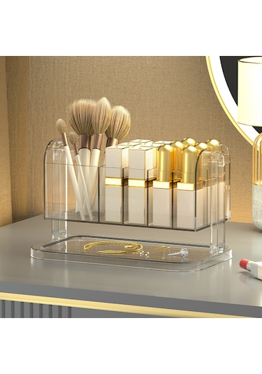 Cbtx Pet Ruj Saklama Kutusu Çok Izgaralı Tuvalet Masası Makyaj Fırçası Dudak Sır Şeffaf Organizatör - Şeffaf