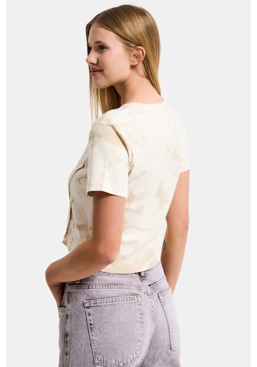 Itsbasic Kadın Bej Ekru W5 Özel Kumaş Elastan Crop Top