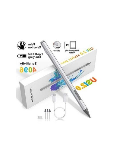 Fastbuy Silver Usı 2.0 Chromebook Stylus, 4096 Basınç Duyarlı, Usb C Hızlı Şarj, Palm Rejection, Lenovo Hp Asus Acer Uyumlu