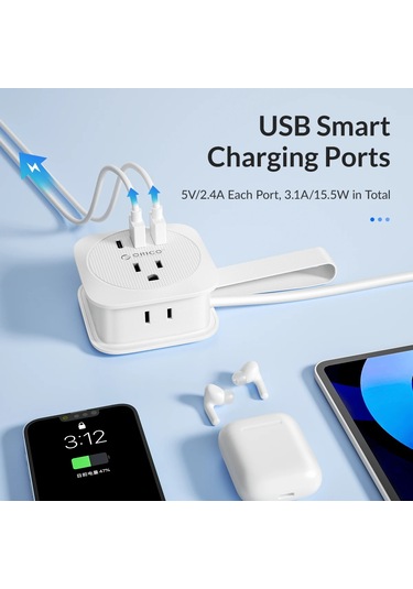 Orıco Seyahat Güç Şeridi Abd Adaptörü Akıllı Fiş Çoklu Uzatma Soket 2 Usb 2ac Usb Type C Bize Fiş
