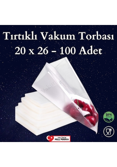 Tırtıklı Vakum Makinesi Poşeti Torbası- 20X25 Cm - 100 Adet