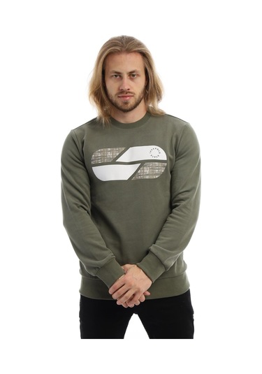 Erkek Polo State Baskılı Bisiklet Yaka Sweat Koyu Yeşil