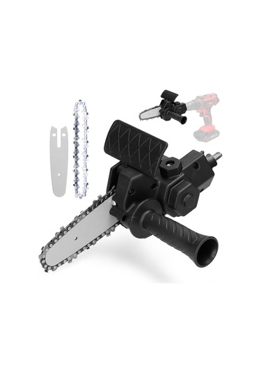 Neevoyu Drill'den Zincir Testereye Dönüştürücü Aksesuar Seti - 4 İnç Rehber Plakalı Ahşap Kesim Aracı - Siyah 6-13mm Matkap Uyumlu