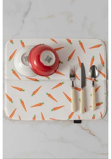 Bulaşık Kurutma Örtüsü, Bulaşıklık, Tezgah Üstü Bulaşık Matı, Süper Emici Mutfak Matı, Havuç Desenli Çok Renkli