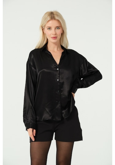 S'amore Clothing Basic Saten Gömlek Siyah