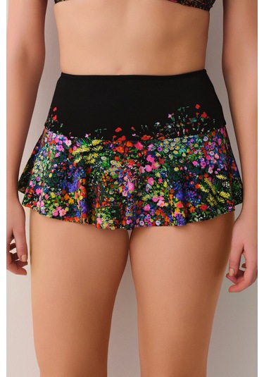 Suwen Garden Etekli Bikini Alt Sb2535511061106 Siyah Çiçek Desenli